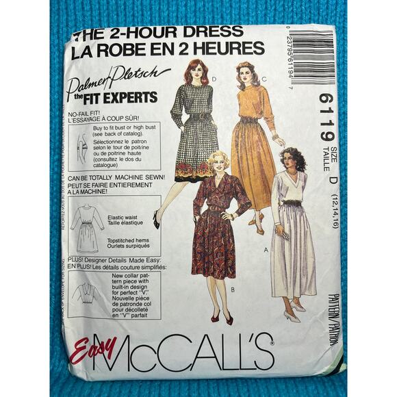 McCalls 6119 dress elastic waist crew v neck pattern size 12 13 16 - Picture 1 of 5